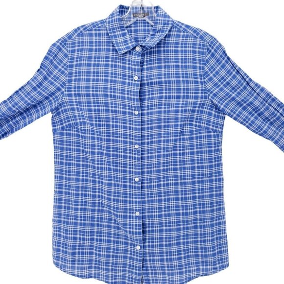 J. McLaughlin Women’s Blue Plaid Cotton Spandex Plaid Button Down Shirt SMALL - Picture 2 of 5